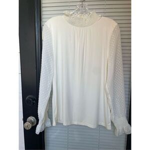 NWT Talbots Long Sleeve Metallic Sleeves Mock Neck Blouse Cream M